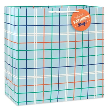 Hallmark Extra-Deep Father's Day Gift Bag (Bright Plaid on Light Blue)