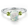 thumbnail image 3 of Gem Stone King 14K White Gold Simulated White Opal and Green Peridot Engagement Ring for Women | 1.24 Cttw | Oval Cabochon 9X7MM | Gemstone October Birthstone | Size 7, 3 of 6