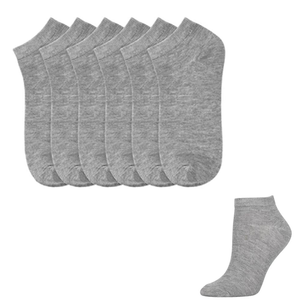 3\12 Pairs Womens Trainer Liner Ankle Socks Cotton Rich Sport Plain Grey Size 