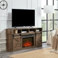 thumbnail image 2 of TV Stand with Fireplace for 65''TV, Farmhouse Entertainment Center TV Console Cabinet, 23'' Infrared Fireplace Insert with Remote Control & Virtual Flame, Brown, 58''L, 2 of 10