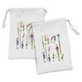 thumbnail image 1 of Art Fabric Pouch Set of 2, Watercolor Paint Splashes Materials Palette Paint Tubes Brushes with Paint Stains Print, Drawstring Bag for Toiletries Masks and Favors, 9" x 6", Multicolor, by Ambesonne, 1 of 2