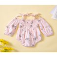 thumbnail image 4 of Baby Romper Floral Print Manches 3/4 Design Double Côté Liens Bretelles Bas Fermeture à Pression Mignon Combinaison, 4 of 7
