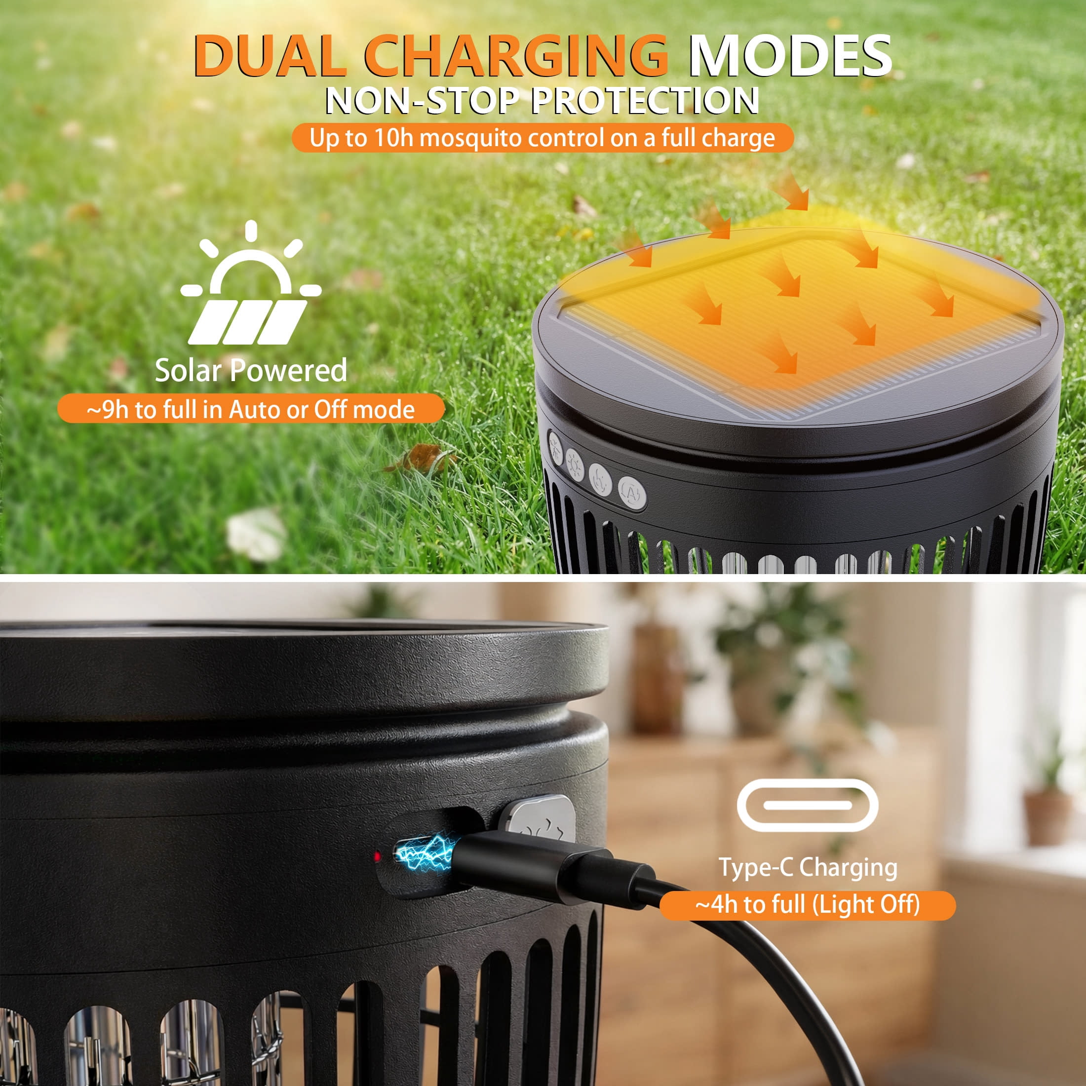 Rossetta Solar Bug Zapper Outdoor, 4200V 3-in-1 Mosquito Killer for Yard Garden Up to 1 Acre