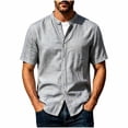 thumbnail image 2 of Kalauyu Men Short Sleeve Button Down Shirts Stand Collar Casual Summer Fashion Lightweight Solid Color Top, 2 of 7