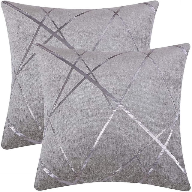 BRILLAR Fundas de cojín de terciopelo de chenilla gris plateado - Juego de 2, 50 x 50 cm - Elegantes fundas de almohada decorativas para salón, sofá y dormitorio