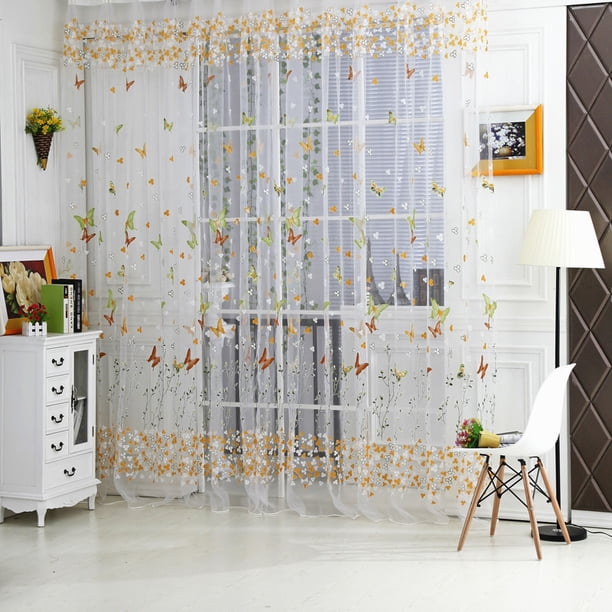 Panel de cortina de ventana de gasa de tul floral de mariposa (verde 100X270cm Likrtyny 9jm4zd6tl3jk8D03