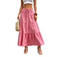 thumbnail image 3 of Women Solid High Waist Tiered Pleated A-Line Maxi Cake Skirt Pink M, 3 of 7