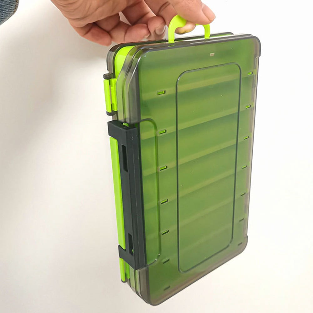 2Pcs Double Sided Fishing Tackle Boxes 14 Compartments Lures Organizer A Handle