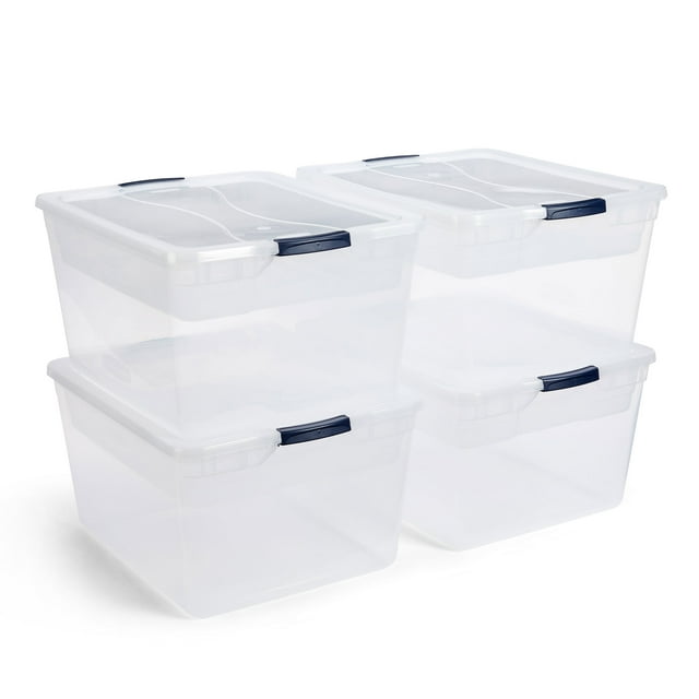 Rubbermaid Lot de 4 Conteneurs de Rangement de 74 Pintes avec Couvercles, Garage et Maison, Transparent