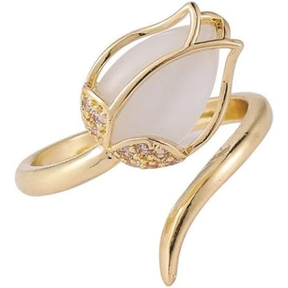 Opal Tulip Flower Open Ring,Flower Jewelry,Copper Chalcedony Opal Ring(Adjustable Ring)