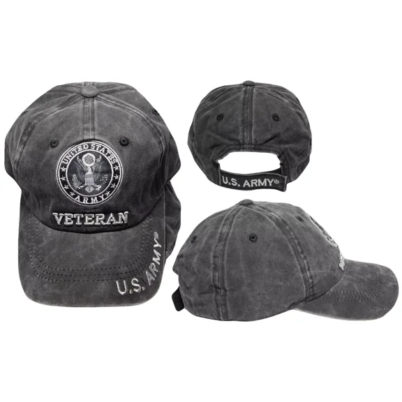 United States U.S. Army Veteran Grey Gray Cotton Embroidered Cap Hat - Licensed