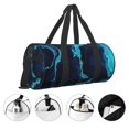 thumbnail image 5 of Xecao Blue Marble And Gold print Round Travel Duffel Bag is a foldable gym bag with an inner pocket, perfect for travel sports, 5 of 8