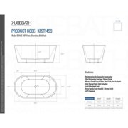 Kube Ovale 59'' Free Standing White Bathtub Brass Pop-Up Drain Included