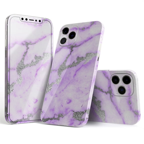 DesignSkinz Purple Marble & Digital Silver Foil V3 Full-Body Skin Decal Wrap Cover for iPhone 16