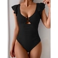 thumbnail image 4 of Traje de baño de una pieza para mujer, con volantes, control de barriga, negro, 4 of 6