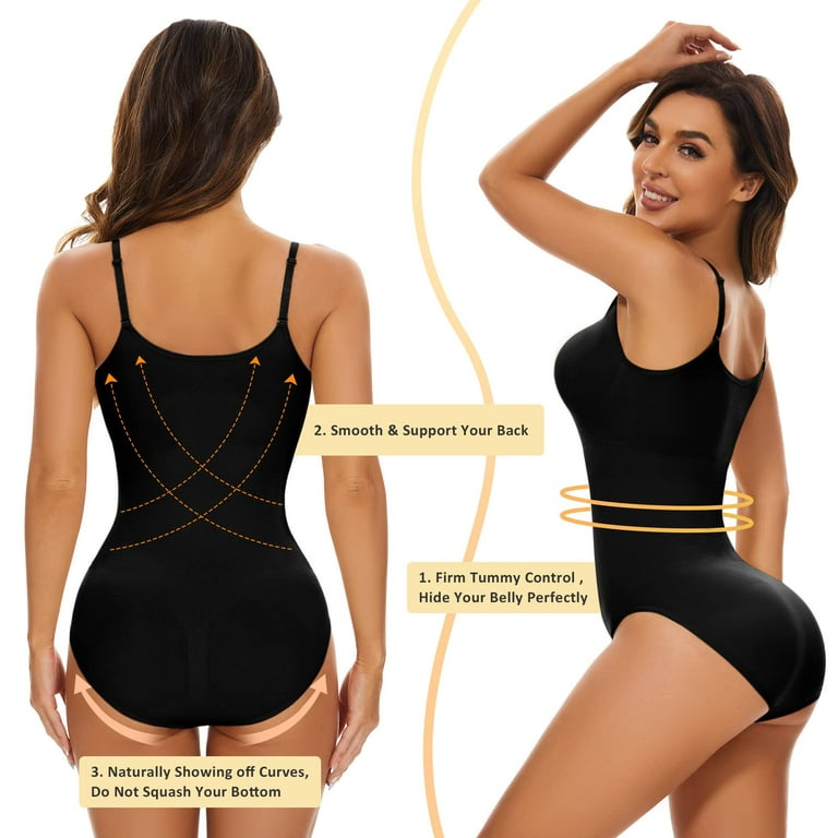 BESTSPR Women's Bodysuits Ribbed Sleeveless Adjustable Spaghetti Strip Tops Shapewear  Bodysuits 