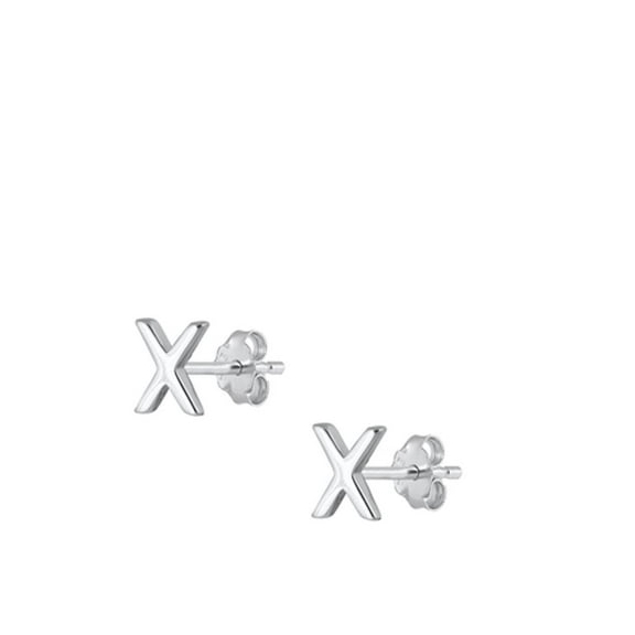 Sterling Silver High Polished Initial X Stud Letter Earrings 925 New Jewelry Female Unisex