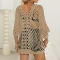 thumbnail image 7 of Tqyyweavej Womens Crochet Bathing Suits Coverups 3/4 Length Sleeve Solid Color Swimsuit Cover Up Loose Free Size Cover Ups for Swimwear Women, 7 of 7