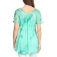 thumbnail image 2 of Sakkas Hana Tie Dye Relaxed Fit Embroidery Cap Sleeves Peasant Batik Blouse / Top - Aqua - One Size, 2 of 5