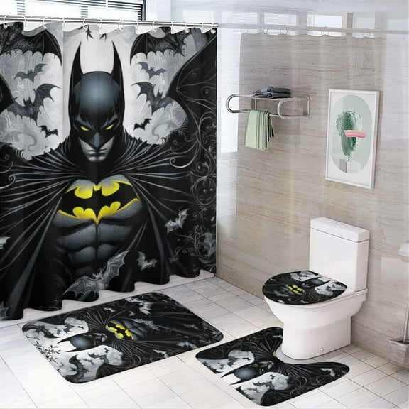 4 Piece Shower Curtain Set with Rugs Batman Shower Curtain Bathroom Sets Decor Waterproof
