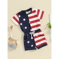 thumbnail image 3 of FEORJGP Toddler Baby Girls Boys 4th of July Outfit 6M 12M 18M 2Y 3Y Infant Short Sleeve T-Shirt Crew Neck Shirt Stars and Stripes Print Tops and Short Summer Clothes Set for Independence Day, 3 of 9