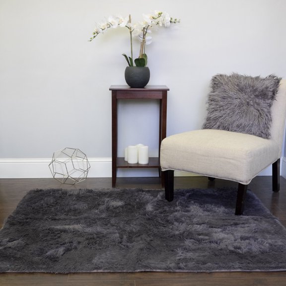 Plush Faux Fur Shag  Solid Color Rectangle Floor Area Rug 4' x 5'