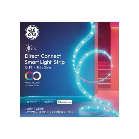 GE Cync Color Changing Indoor LED Light Strip with Matter, 16ft (1-Pack)