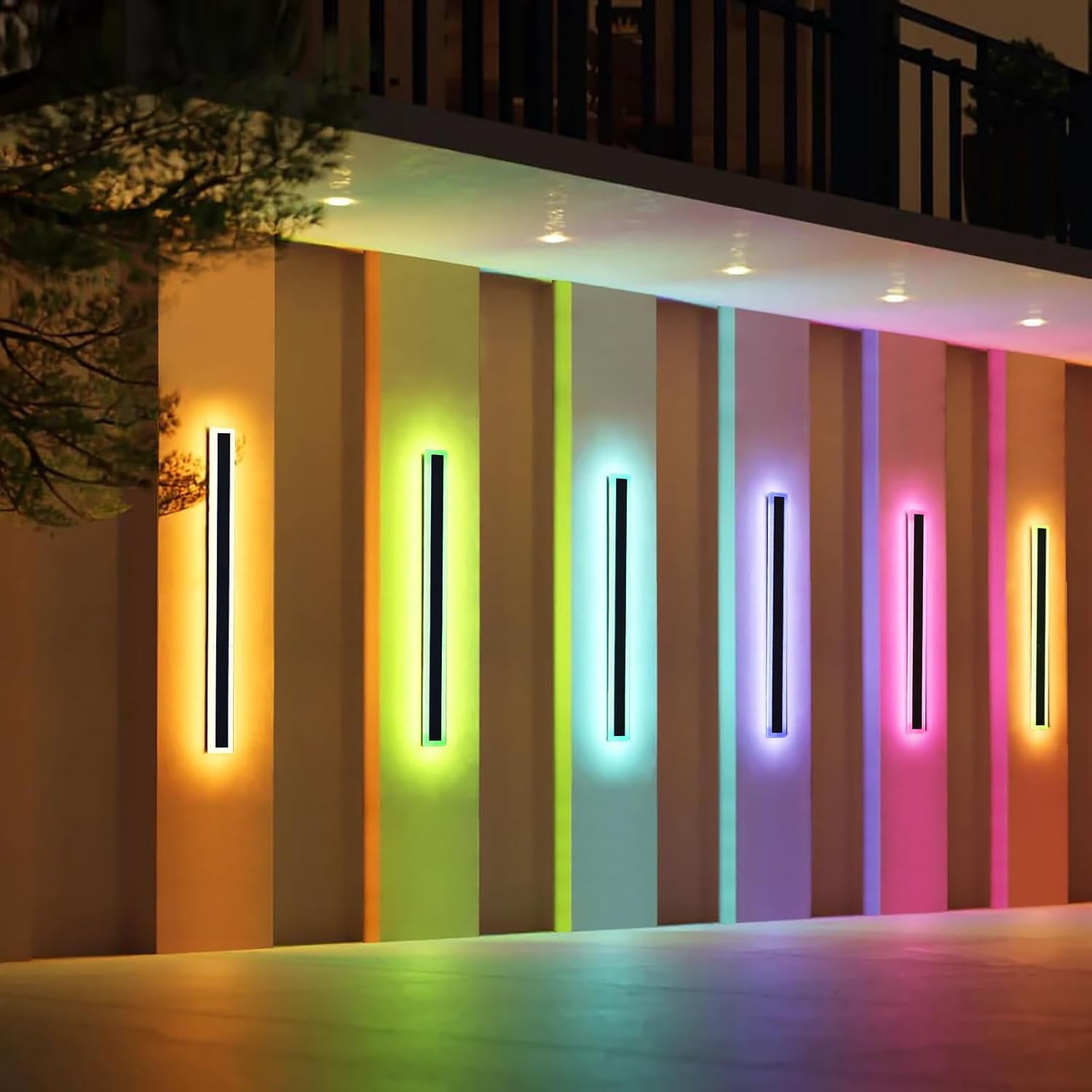 59inch Outdoor Long Wall Light 10 Colour Dimmable RGB Wall Mount Lighting Sconce IP65 Waterproof Simple Acrylic Exterior Wall Lights Fixtures