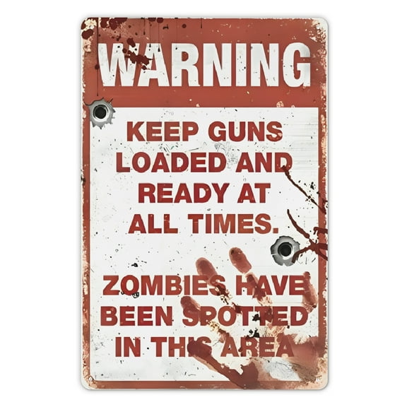 Walking Dead Inspired Zombie Warning Sign Metal Wall Decor for Halloween, Home
