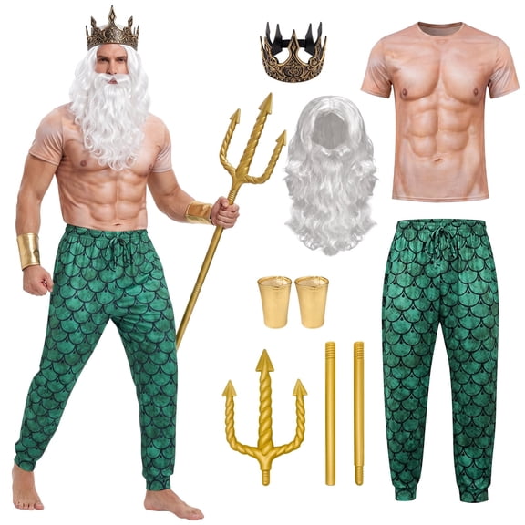 Forfamy Halloween Poseidon Costume Men Halloween Costumes Adult Cosplay Costume Outfit Men