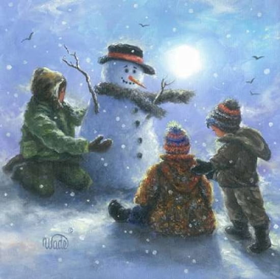 Snowman And 3 Boys