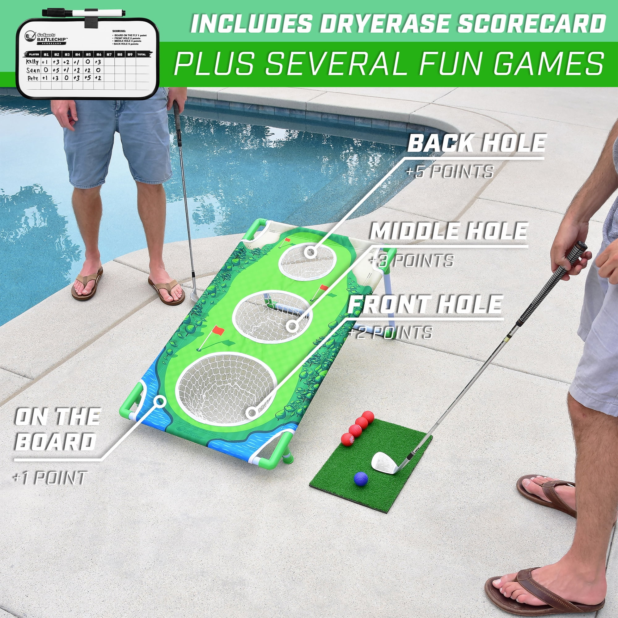 GoSports BattleChip MATCH Backyard Golf Cornhole Game - Includes 2 Chipping Targets, 16 Foam Balls, Hitting Mat, Scorecard and Carrying Case