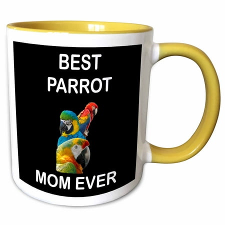 3dRose Funny Portrait of Parrot Macaw Bird with Best Parrot Mom Ever - Two Tone Yellow Mug,