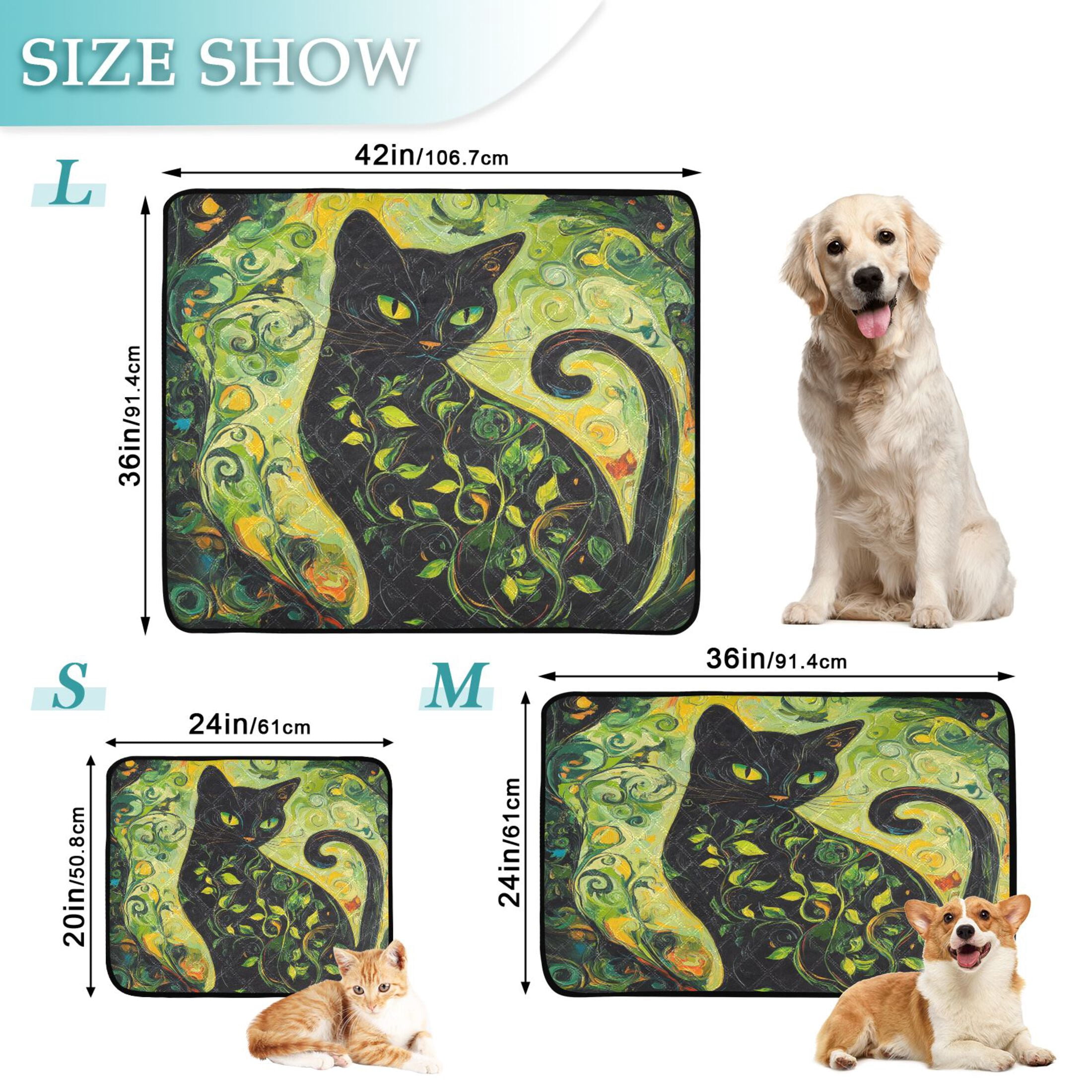 Qxltty Black Cat with Vines Cat litter Pads Pet Set of 3 Diaper Mats Center Anti-leakage Layer Absorbent Soft and Comfortable