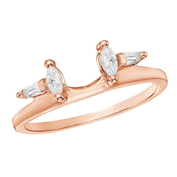 Marquise & Baguette Cut White Natural Diamond Solitaire Enhancer Ring In 10k Rose Gold (0.33 Cttw)