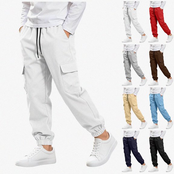 DJDLJWCJ Boys Jogger Cargo Pants Elastic Waist Lightweight Hiking Pants with Pocket Outdoor Long Trousers White Size 5T