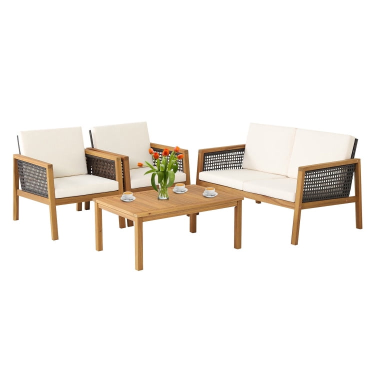 Aimee Lii 4 Pieces Wicker Furniture Set with Removable Cushions, Outdoor Patio Furniture, White Aimee Lii 4 Pieces Wicker Furniture Set with Removable Cushions, Outdoor Patio Furniture, White