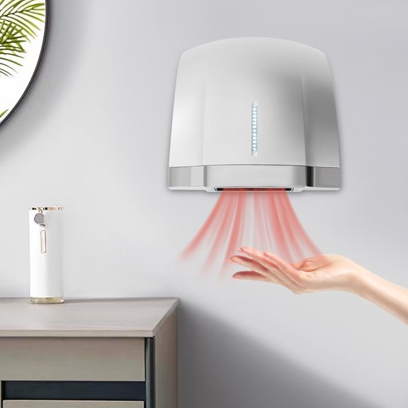 1800W Premium Silver Wall-Mounted Hand Dryer with Copper Motor, Fast Drying, Infrared Sensor, Dual Hot/Cold Control, and Quiet Operation for Home and Commercial Use