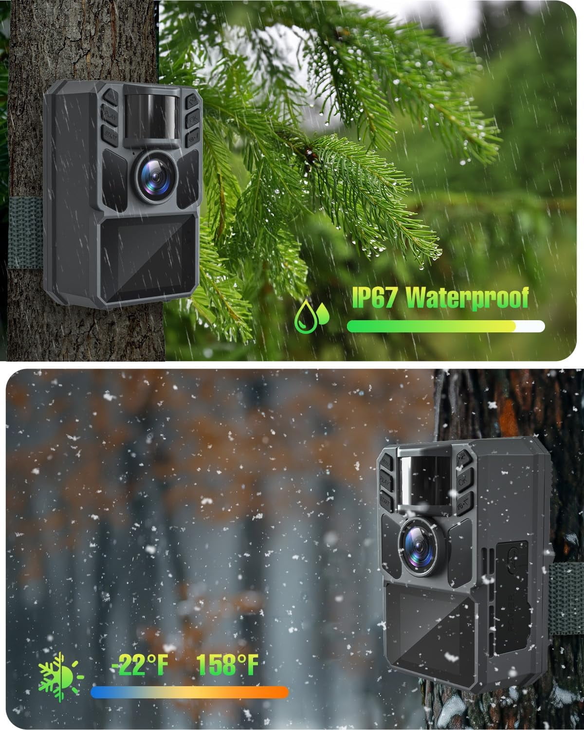 FKPCAM 4K 64MP Game Camera with 1.6W Solar Panel & Built-in Display - Hunting Camera with Night Vision, Waterproof Wildlife Trail Camera