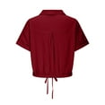thumbnail image 5 of zaveiop Women's Linen Shirts Y2k Short Sleeve Button Blouses Cinched-Hem Collared Crop Top Tunics (Z-Wine, S), 5 of 6