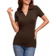 thumbnail image 2 of JYLFC Womens Short Sleeve Polo Shirts V Neck Collar Knit Top Casual Work Shirt for Summer, Coffee XL, 2 of 5