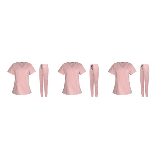 Ruiboury Female Scrub Set Nurse v neckline Suit Machine Sleeves Short Washable Pink S 3Set