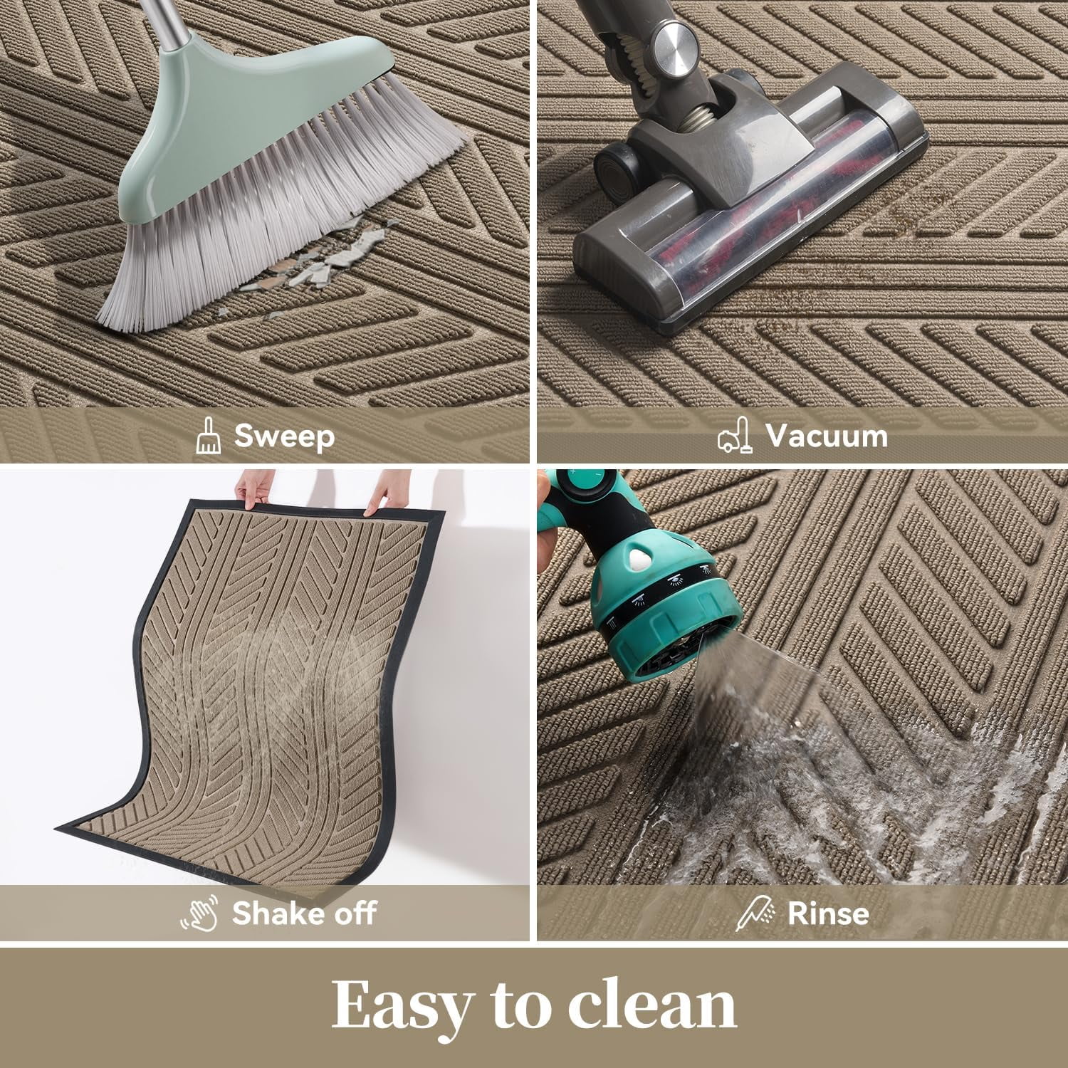 SIXHOME Outdoor Mat 17"x30" Non Slip Front Door Mat Outside Absorbent Rubber Welcome Mat Low Profile Dirt Trapper Indoor Outdoor Doormat Boho Geometric Door Mat Outside Thick Entryway Rug Beige