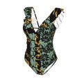 thumbnail image 4 of Yiaed Lilies Flowers Print Women's Ruffled One Piece Swimsuit V Neck Swimwear Slimming Monokini for Woman-Small, 4 of 8
