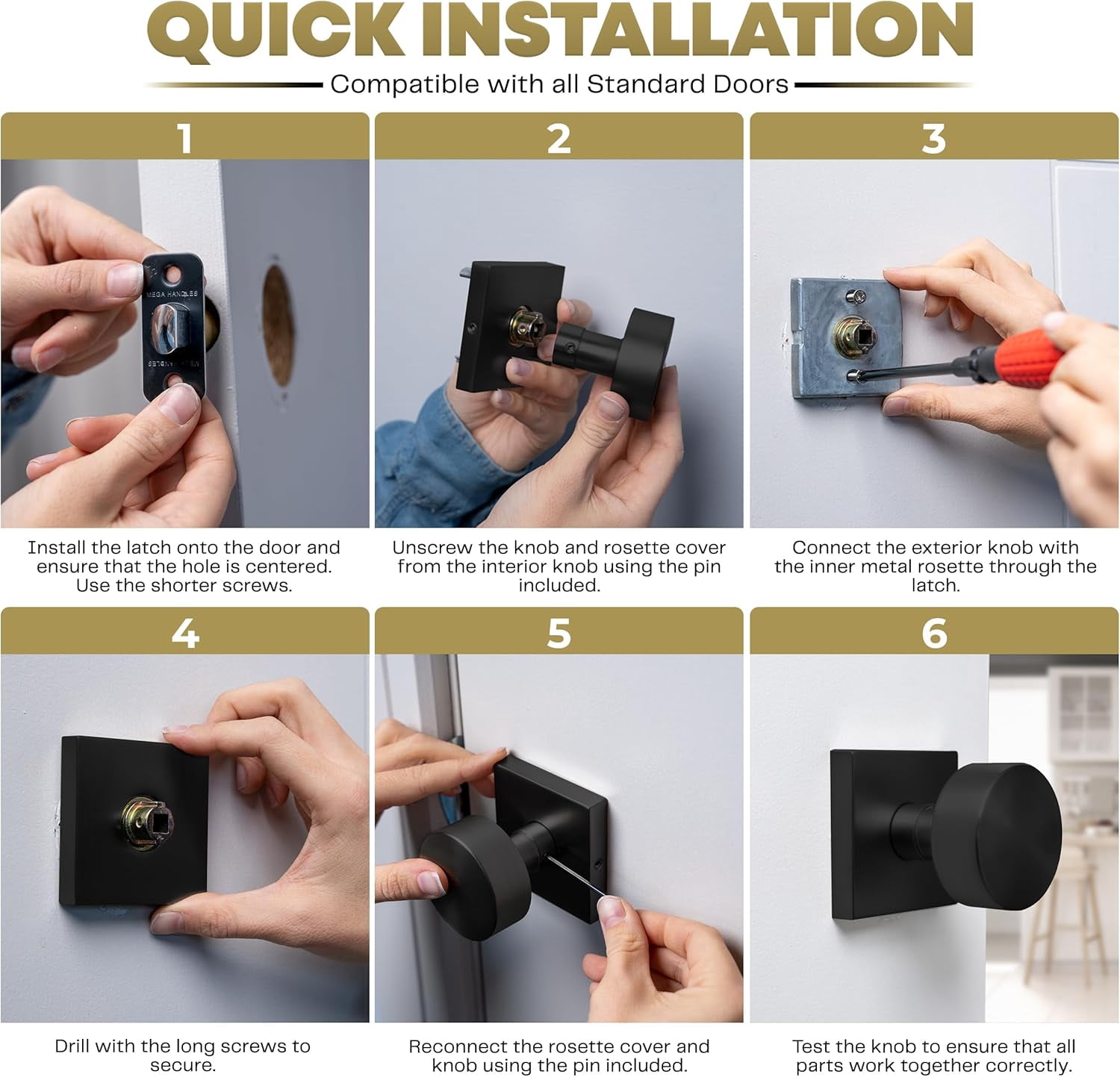 Mega Handles | Suana Passage Door Knob | Matte Black