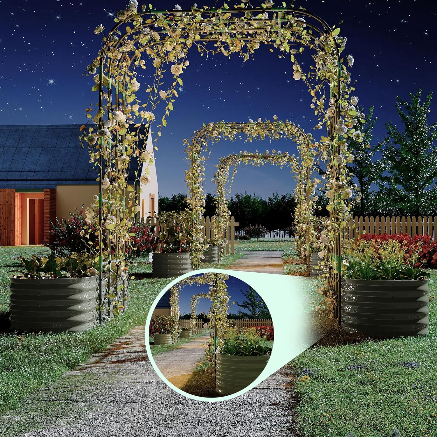 Riedhoff 2 Pack Raised Garden Bed Kit 6.56*1.96*1.47'​​, with 7.87' Tall Arch Trellis, Off-white