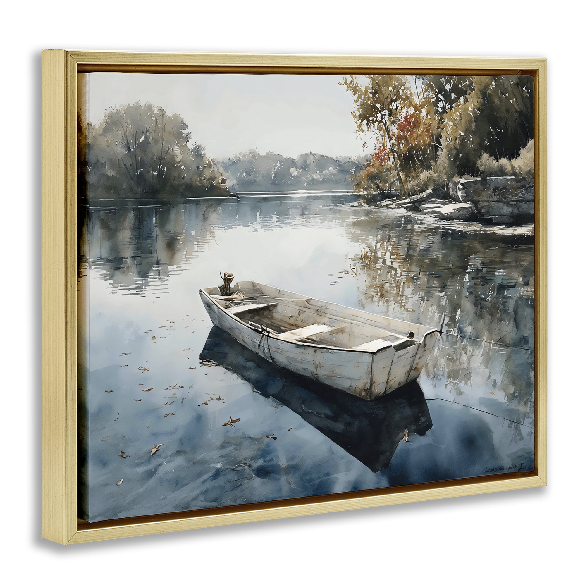 Stupell Industries Boat Ride Through Autumn Reflections Gold Framed Floater Canvas Wall Art, design by Franklyn Gregory