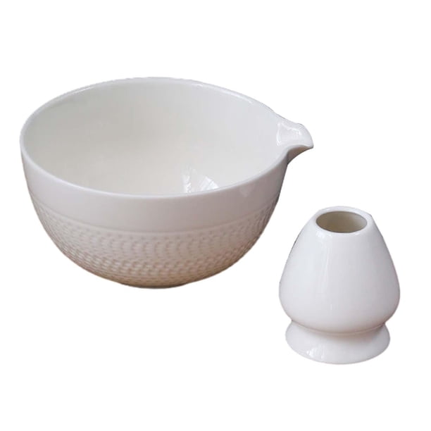 2 cuencos tradicionales para matcha con soporte para batidor, de cerámica de 500 ml, para mesa. Blanco