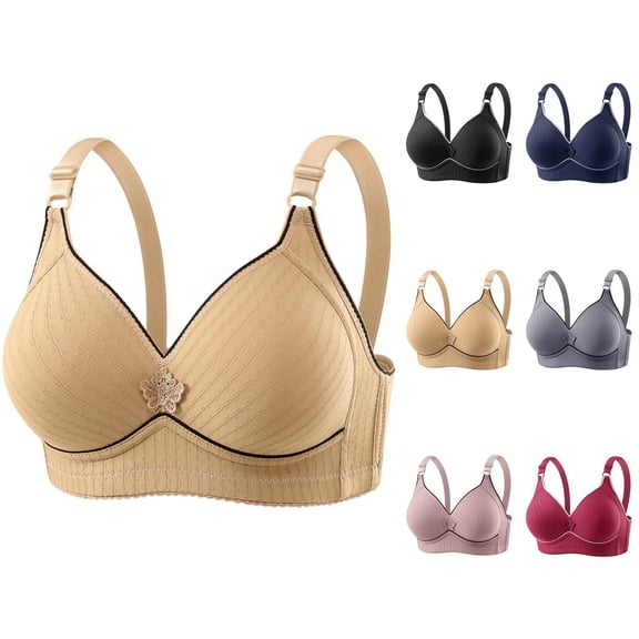 Push Up Bras for Women Plus Size Comfortable Full Coverage V Neck Side Support Wireless Bralettes