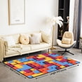 thumbnail image 2 of Erosebridal Building Blocks Area Rug 5x7, Colorful Rug , 3D Rainbow Construction Brick Carpet Funny Patchwork Geometric Rectangle Non Slip Accent Rug For Bedside, 2 of 6